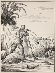 Robinson Crusoe, illustration fra The Story of Robinson Crusoe: En tilpasning for børn efter Defoes sprog, pub. af Griffith Farran Browne & Co. Limited, London