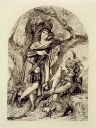 Rosalind og Touchstone, Act III Scene 2, i As You Like It, af William Shakespeare (1564-1616)