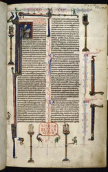 Royal 1 D I, f.1r, Jerome, brødre på søjler, fra Bibelen af William af Devon (vellum)