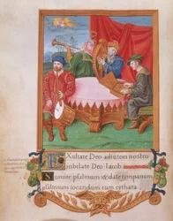 Royal 2 A.XVI fol.98v Tudor-musikere, fra Henrik VIII