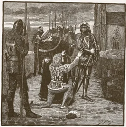 Rutland beder Clifford om at skåne sit liv, illustration fra Cassells Illustrated History of England (sepiafoto)