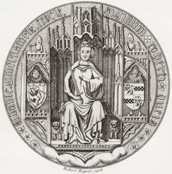 Segl af Robert Stewart, hertug af Albany, ca. 1340 1420. Medlem af det skotske kongehus, regent, guvernør i Skotland, Hertug af Albany, jarl af Fife og Menteith. Fra Iconographia Scotica eller Portraits of Illustrious Persons of Scotland, udgivet 1797.
