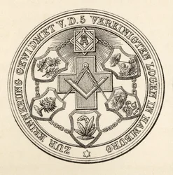 Segl for frimurerne i Hamburg, fra „The History of Freemasonry, bind III“, udgivet af Thomas C. Jack, London, 1883