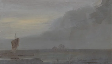 Søstykke med både: Aften, tidligere tilskrevet J.M.W. Turner (1775-1851) og også tilskrevet Peter de Wint (1784-1849), 1810-20 (olie på papir)