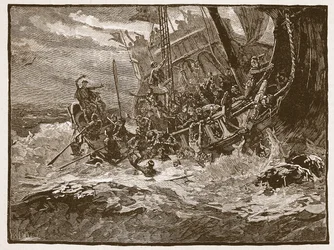 Prins Williams skibbrud, illustration fra Cassells Illustrated History of England (sepiafoto)
