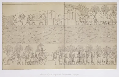 Belejring af en by på bredden af en flod, plade 42 fra Nineveh and its Remains af Austen Henry Layard (1817-94) udgivet 1849