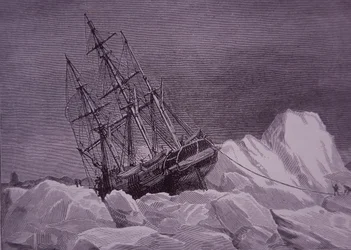 Sir John Franklin, ekspedition i 1845 for at finde Nordvestpassagen, skib Terror fast i is, slutningen af det 19. århundrede (gravering)
