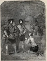 Sir Thomas Wyatt The Younger (1521-1554) på vej til henrettelse, hvor han højtideligt frikender prinsesse Elizabeth og Courtenay fra deltagelse i hans oprør - 1554 - indgravering fra "" History of England"" af Cassell Petter & Galpin