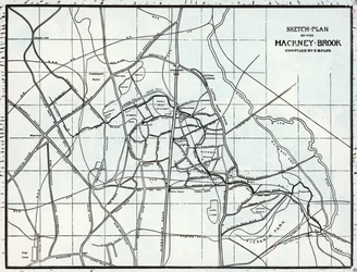 Skitseplan for Hackney Brook, udarbejdet af E. Bolus