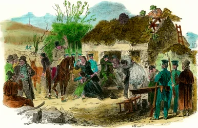 Sociale forhold i Irland i 1848 udvisning af bønder (illustration london news af 16. december 1848)