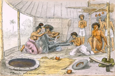 Sankt Antonius blev aldrig fristet som... fra Ye Pilgrimage of ye Revnd. Simpleheart, Adventures of a naiv missionary in the South Seas, ca. 1880 (pen & wc på papir)