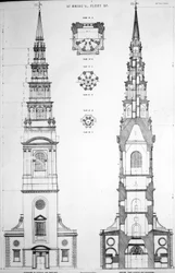 St. Brides, Fleet Street, Elevation of the West End, 1800-tallet