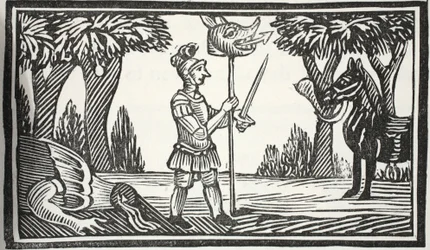 St George with the Dragons head, illustration fra Chap-books of the Eighteenth Century af John Ashton, pub. 1882