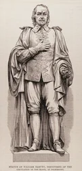 Statue af William Harvey (1578-1657), Discoverer of the Circulation of the Blood, ved Folkestone, fra The Illustrated London News, 13. august 1881