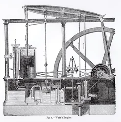 Dampmaskine Designet af James Watt (1736-1819), af Bonnafoux