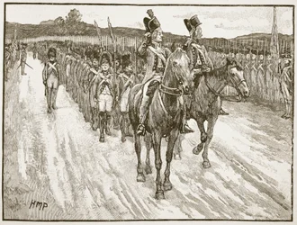 Surrender of Lord Cornwallis, York Town, 1781, illustration fra Cassells Illustrated History of England (sepiafoto)