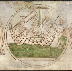 Tatwin transporterer Guthlac med båd til Crowland, fra 
