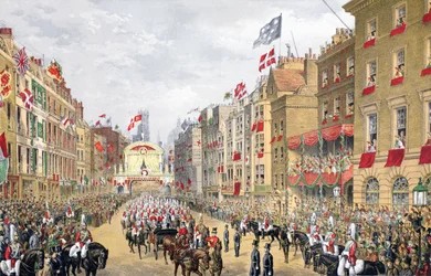 Temple Bar, 7. marts, 1863, fra A Memorial of the Marriage of Edward VII and Alexandra of Denmark, pub. 1864