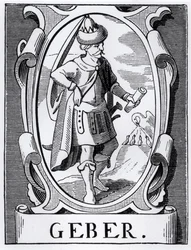 Alkymisten Geber (1300-tallet) illustration fra Videnskab og litteratur i middelalderen og renæssancen, skrevet og indgraveret af Paul Lacroix, 1878
