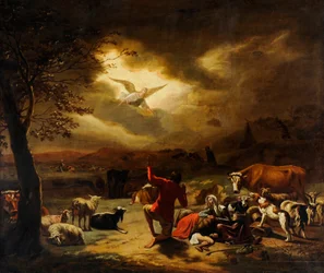 Englen, der viser sig for hyrderne (olie på lærred)