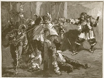 The Assault of John Coventry, illustration fra Cassells Illustrated History of England (sepia foto)