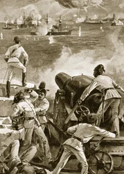Den britiske flåde bombarderer havnene i Alexandria den 11. juli 1882
