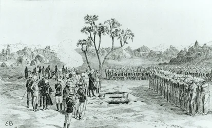 Begravelsen af general Earle og oberster Eyre og Coveney i Kirbekan, fra The Campaign of the Cataracts af general William Francis Butler, udgivet 1887