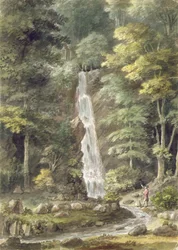 Cascade-vandfaldet ved Hestercombe Gardens (wc på papir)