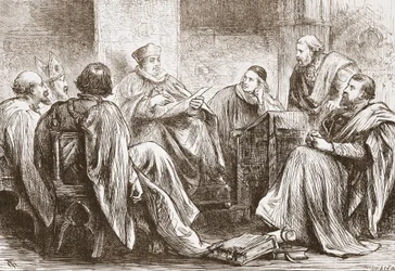 The Conclave Electing the Emperor of Germany, illustration fra The History of Protestantism af James Aitken Wylie (1808-1890), pub. 1878