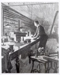 Det elektriske lys, hr. Edison (1847-1931) i hans laboratorium