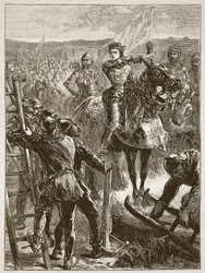 Englænderne før Harfleur, illustration fra Cassells Illustrated History of England (sepia foto)