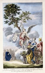 The Genius of Health receiving Europe, Asia, Africa and America and delivering them to the British Reader, 1756-1757dani