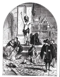 Den store pest i 1665, entusiasten fordømte London (gravering) (bw foto)