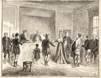 Hånden og saksen, en sag for retten i Pie-Poudre, fra en tegning dateret 1811