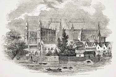 Parlamentets huse set fra floden på John Hampdens tid, fra "Old England