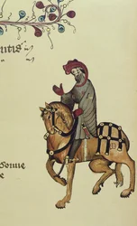 The Knight, faksimiledetalje fra The Canterbury Tales, af Geoffrey Chaucer (ca. 1342-1400)