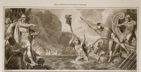 The Landing of Julius Cæsar, illustration fra David Humes The History of England, pub. af R. Bowyer, London, 1812