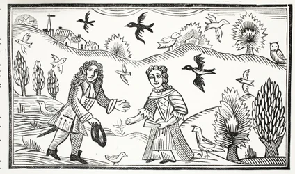 The Lovers Quarrel, illustration fra Chap-books of the Eighteenth Century af John Ashton, pub. 1882