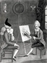The Macaroni Painter, eller Billy Dimple, der passer til hans billede, udgivet af Bowles og Carver, 1772 (mezzotint)