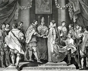 The Marriage of the King, efter et maleri af L. Cheron, 1800-tallet