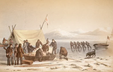 The Meeting in Wellington Channel, 14. juni 1851, illustration fra Voyage to Baffins Bay og Barrow Straits..., 1852 (håndfarvet gravering)