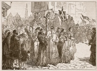 The Pilgrimage of Grace i 1536, illustration fra Cassells Illustrated History of England (sepiafoto)