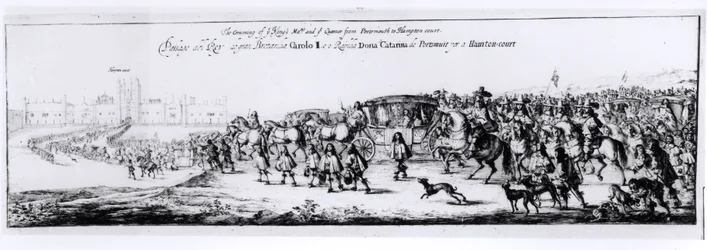Processionen af Charles II (1630-85) og hans nye dronning, Catherine af Braganza (1638-1705) fra Portsmouth til Hampton Court, 1662