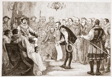 De protestantiske prinser præsenterer deres bekendelse til Charles, illustration fra The History of Protestantism af James Aitken Wylie (1808-1890), pub. 1878