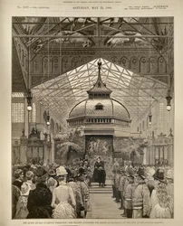 The Queen at the Liverpool Exhibition: Her Majesty Knighting the Mayor of Liverpool on the Dais in the Central Gallery, fra The Illustrated London News, 22. maj 1886