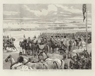 Dronningen gennemgår Aldershot Garnison i Long Valley