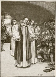 De syv biskopper, der går ind i tårnet, illustration fra Cassells Illustrated History of England (sepiafoto)