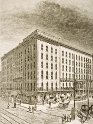 Sherman Hotel, Chicago, omkring 1870, fra "American Pictures" udgivet af Religious Tract Society, 1876