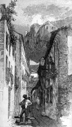 Gaden under Alcazar, Malaga, Spanien, fra "The Picturesque Mediterranean", bind 3, udgivet af Cassell and Co. Ltd.