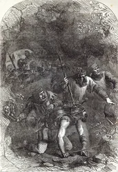 Lord Montacutes tropper i den underjordiske passage, illustration fra 